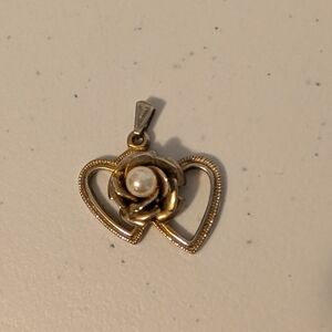Vintage Double Heart And Rose Pendant
